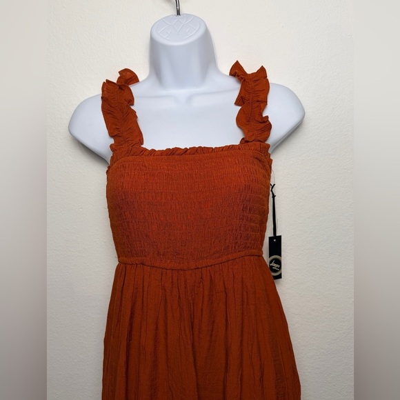Rust Smocked Ruffle Strap midi Dress - Picture 10 of 11